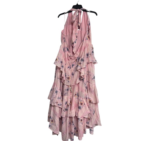 New Free People Stop Time Floral Pink Maxi Tiered Fairy Boho Halter Dress XL - Picture 6 of 14